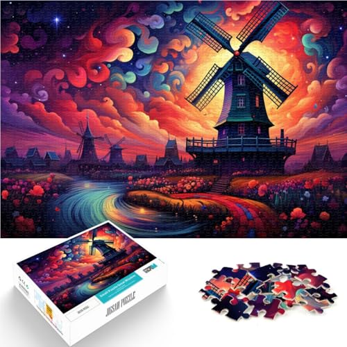 1000-teiliges Puzzle für Erwachsene farbenfrohes holländisches Windmühlen-Lernpuzzle 50 x 75 cm Lernspiel für Geburtstag Weihnachten von DLBHSG