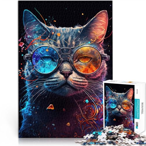 1000-teiliges Puzzle für Erwachsene kosmische Katze mit Brille Quizspiel 26 x 38 cm anspruchsvolles Spiel und Familienspiel für Kinder ab 14 Jahren 1000-teiliges Puzzle für Erwachsene kosmische Katze mit Brille Quizspiel 26 x 38 cm anspruchsvolles Spiel und Familienspiel für Kinder ab 14 Jahren von DLBHSG