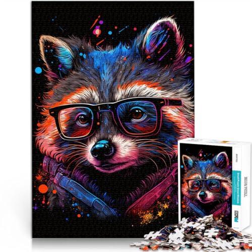 1000-teiliges Puzzle für Erwachsene kosmischer Waschbär mit Brille anspruchsvolles Spiel Geschenke 50 x 75 cm anspruchsvolles Spiel und Familienspiel von DLBHSG