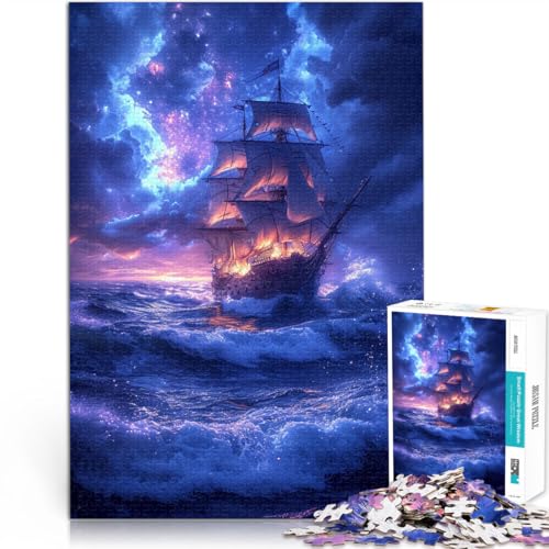 Puzzle 1000 Teile für Erwachsene Boote unter dem Nachthimmel Lernspiel Herausforderungsspielzeug 26x38cm Geeignet für die Schreibtischdekoration von DLBHSG