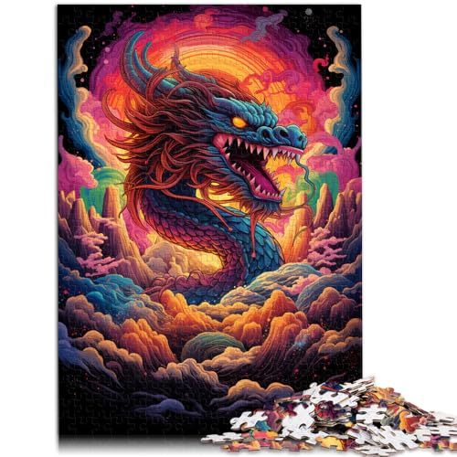 Puzzle 1000 Teile für Erwachsene Chinesischer Drache über Regenbogen anspruchsvolles schwieriges Puzzle 50 x 75 cm Künstlersammlung bildende Kunst von DLBHSG