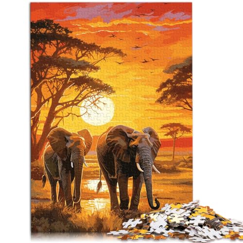 Puzzle 1000 Teile für Erwachsene Elefanten Afrika Sonnenuntergang Puzzle 26x38cm Lernspiel für Geburtstag Weihnachten von DLBHSG