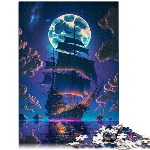 Puzzle 1000 Teile für Erwachsene Piratenschiff und Blauer Mond Spielspielzeug 26x38cm Lernspiel für Geburtstag Weihnachten von DLBHSG
