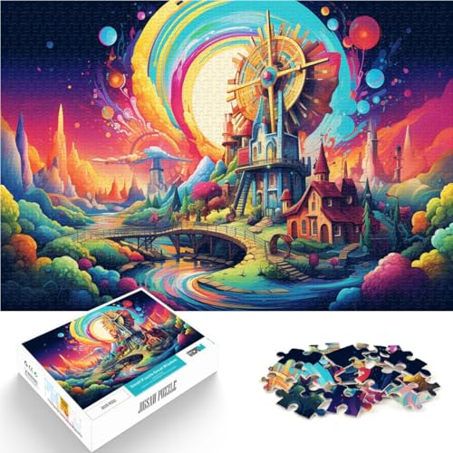 Puzzle 1000 Teile für Erwachsene Regenbogen-Windmühlenstadt Denkspiel 50 x 75 cm Stressabbau Schwierige Herausforderung für 14-Jährige von DLBHSG