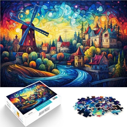 Puzzle 1000 Teile für Erwachsene Regenbogen-Windmühlenstadt Lernpuzzle 50x75cm Lernspiel für Geburtstag Weihnachten von DLBHSG