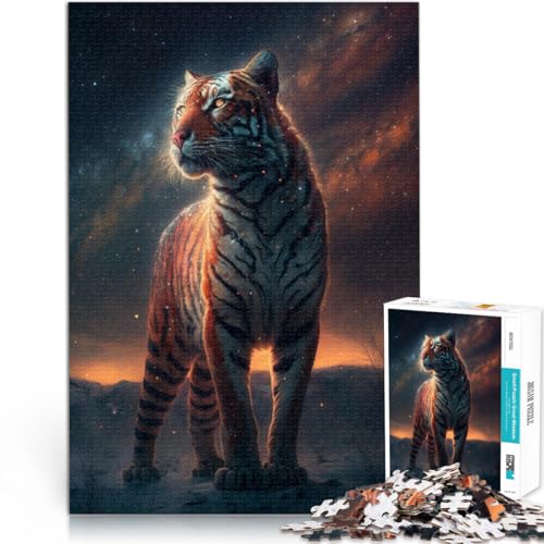 Puzzle 1000 Teile für Erwachsene Tieruniversum Tiger Dekomprimierendes intellektuelles Lernspielzeug 50 x 75 cm mit passendem Poster und Quizblatt von DLBHSG