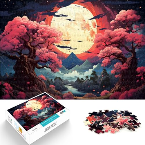 Puzzle 1000 Teile für Erwachsene Vollmond Kirschblüten Familienspaß Spiele 50x75cm Lernspiel für Geburtstag Weihnachten von DLBHSG