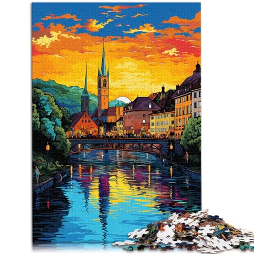 Puzzle 1000 Teile für Erwachsene Zürich Altstadt Lernspiel Herausforderung Spielzeug 26x38cm Angebot als Geschenk für die ganze Familie von DLBHSG
