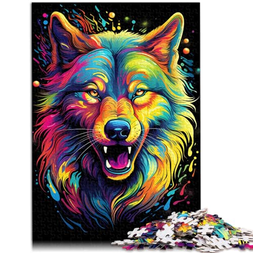 Puzzle 1000 Teile für Erwachsene farbenfroher Gekritzelwolf zum Entspannen intellektuelles Lernspielzeug 50 x 75 cm zum Stressabbau schwierige Herausforderung von DLBHSG