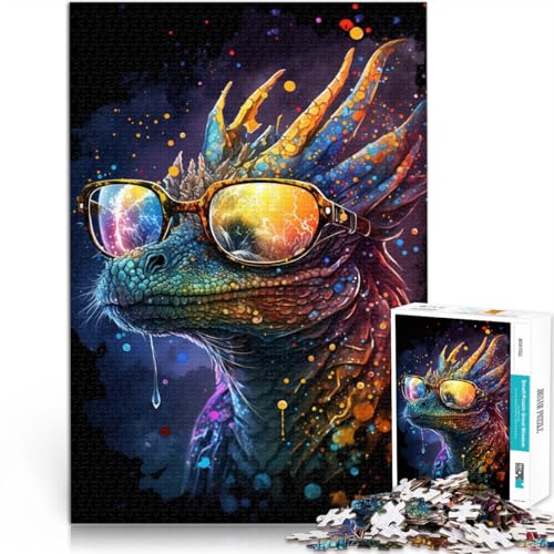 Puzzle für Erwachsene 1000 Teile „Cosmic Dragon trägt eine Brille“ anspruchsvolles Spiel Geschenke 26 x 38 cm anspruchsvolles Spiel und Familienspiel von DLBHSG