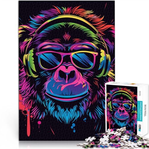Puzzle für Erwachsene 1000 Teile Affenkopfhörer Sonnenbrille Präzisionsschnitt-Puzzle 26x38cm Herausforderndes Spiel und Familienspiel von DLBHSG
