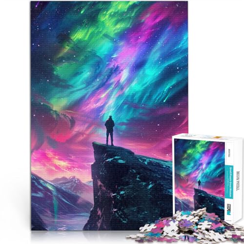 Puzzle für Erwachsene 1000 Teile Aurora Borealis auf Einer Klippe Familienaktivitätspuzzle 50 x 75 cm anspruchsvolles Spiel und Familienspaß von DLBHSG