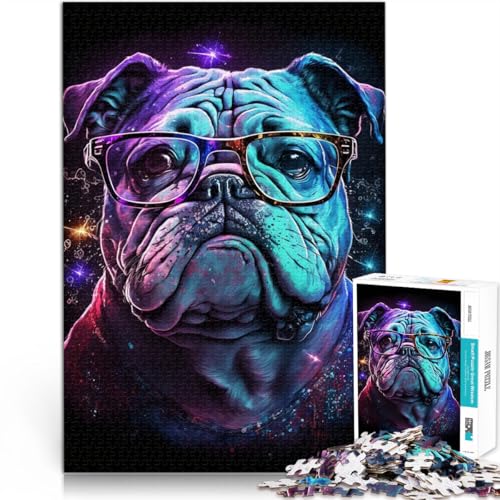 Puzzle für Erwachsene 1000 Teile Bulldogge mit Brille Lernspielzeug 26x38cm Lernspiel für Geburtstag Weihnachten von DLBHSG