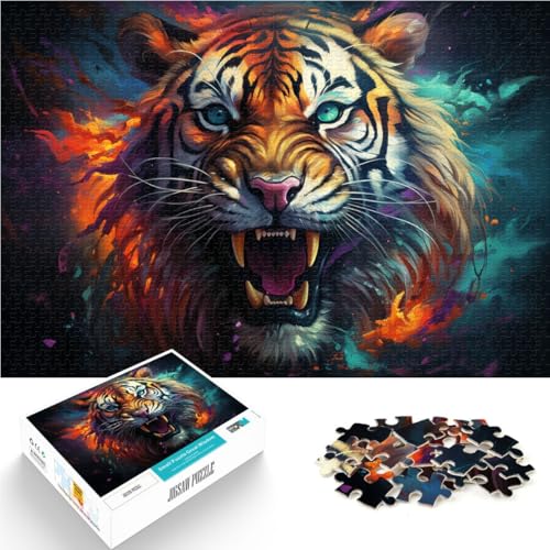 Puzzle für Erwachsene 1000 Teile Bunter Feuertiger Spielzeug Lernspiele Stressabbau 26x38cm Fördern Sie die Liebe zwischen Paaren von DLBHSG