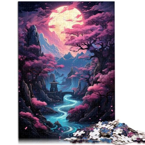 Puzzle für Erwachsene 1000 Teile EIN wunderschönes rosa Waldgemälde Handgeschwindigkeitswettbewerb 50x75cm Herausforderndes Spiel und Familienspiel von DLBHSG