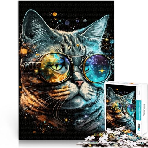 Puzzle für Erwachsene 1000 Teile Galaxie-Katze mit Brille Quizspiel 50 x 75 cm einzigartige Heimdekoration und Geschenke für Teenager ab 14 Jahren von DLBHSG