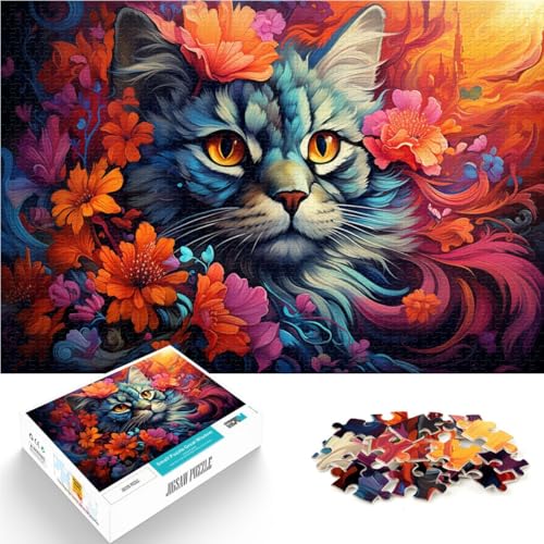 Puzzle für Erwachsene 1000 Teile Katze Blume Puzzlespiel 50x75cm ganze Familie für 14 Jährige von DLBHSG