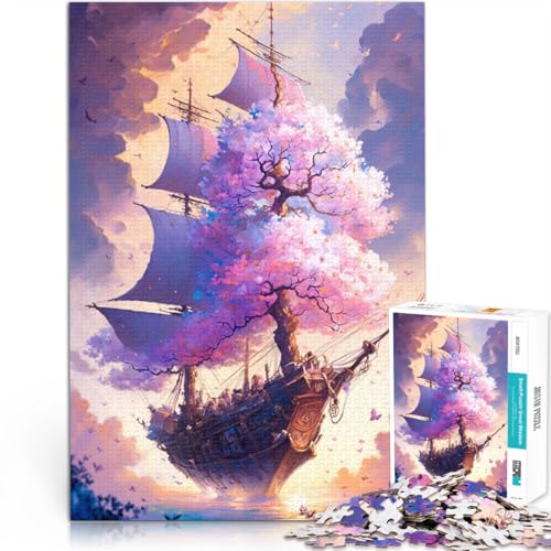 Puzzle für Erwachsene 1000 Teile Kirschblüten-Piratenschiff pädagogisches Spielzeug zum Stressabbau Puzzle 50 x 75 cm Stressabbau von DLBHSG