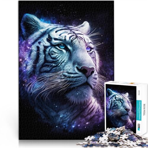 Puzzle für Erwachsene 1000 Teile Kunst weißer Tiger Galaxie Lernspiele für Zuhause DIY-Spielzeug 26 x 38 cm Lernspiel für Geburtstag Weihnachten von DLBHSG