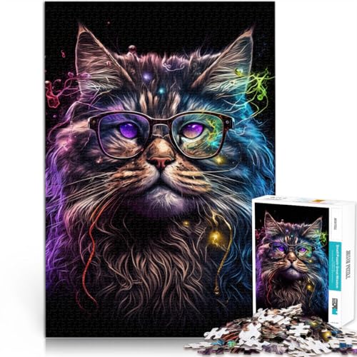 Puzzle für Erwachsene 1000 Teile Maine-Coon-Katze mit Brille Denkspiel 50 x 75 cm tolles Geschenk für die ganze Familie von DLBHSG