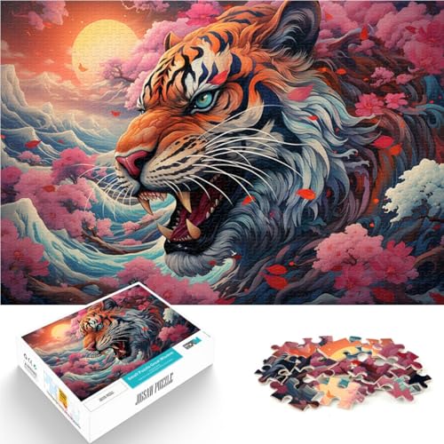 Puzzle für Erwachsene 1000 Teile Sakura und Tiger Familienunterhaltungsspielzeug 50 x 75 cm geeignet als Schreibtischdekoration von DLBHSG