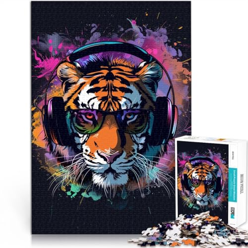 Puzzle für Erwachsene 1000 Teile Tiger mit Kopfhörern Spielzeug Denkspiel 26 x 38 cm Lernspiel für Geburtstag Weihnachten von DLBHSG