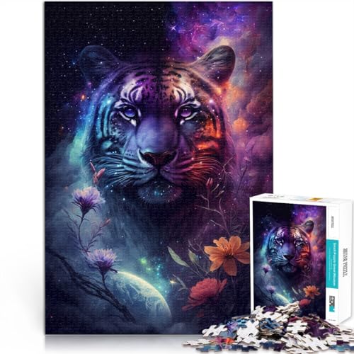 Puzzle für Erwachsene 1000 Teile Weltraum-Tiger-Blumen-Puzzle – anspruchsvolles Spiel 26 x 38 cm geeignet als Schreibtischdekoration von DLBHSG