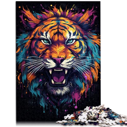 Puzzle für Erwachsene 1000 Teile Wütender bunter Tiger Lernspielzeug 26x38cm Herausforderndes Spiel und Familienspiel von DLBHSG