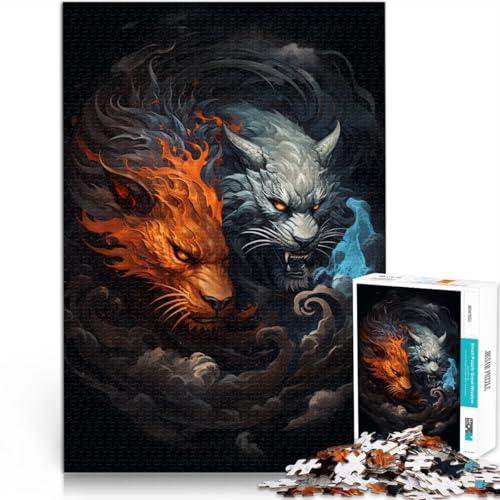 Puzzle für Erwachsene 1000 Teile Ying Yang Drache und Tiger Denkspiel 50 x 75 cm mit passendem Poster und Quizblatt von DLBHSG