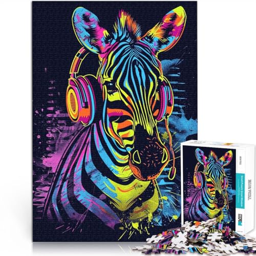 Puzzle für Erwachsene 1000 Teile Zebra mit Kopfhörern Spielzeug Lernspiele Stressabbau 50x75cm Angebot als Geschenk für die ganze Familie von DLBHSG