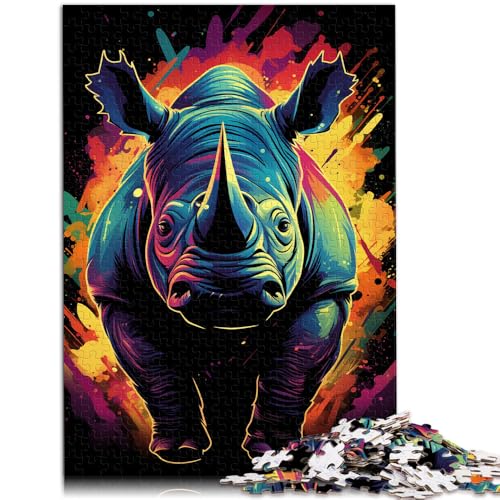 Puzzle für Erwachsene 1000 Teile buntes Nashorn anspruchsvolles Spiel 26 x 38 cm ganze Familie von DLBHSG