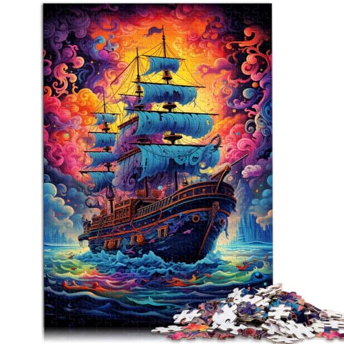 Puzzle für Erwachsene 1000 Teile buntes Piratenschiff Denksportaufgabe 50 x 75 cm mit passendem Poster und Quizblatt von DLBHSG