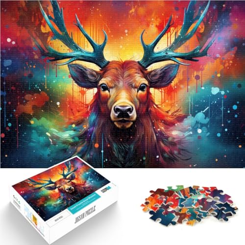 Puzzle für Erwachsene 1000 Teile farbenfrohes Fantasy-Elch-Kunstspielzeug Denkspiel 26 x 38 cm mit passendem Poster und Quizblatt von DLBHSG