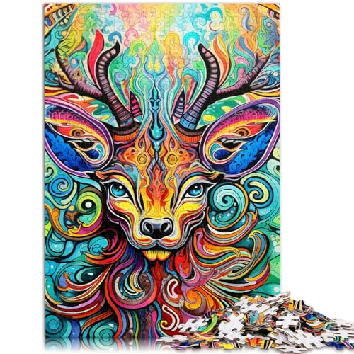 Puzzle für Erwachsene 1000 Teile psychedelisches Rentier-Quizspiel 50 x 75 cm mit passendem Poster und Quizblatt für 14-Jährige von DLBHSG