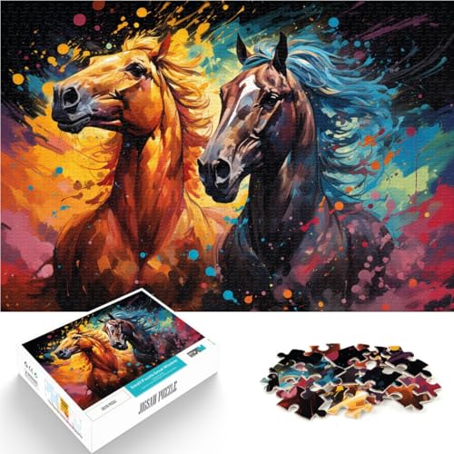 Puzzle für Erwachsene 1000 Teile schöne laufende Pferde Spielzeug Denkspiel 26 x 38 cm mit passendem Poster und Quizblatt von DLBHSG