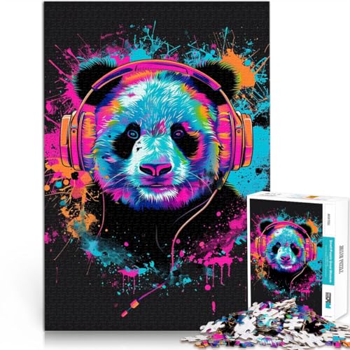 1000-teiliges Puzzle für Erwachsene Panda mit Kopfhörern Puzzle für Lernspiele Herausforderungsspielzeug 50 x 75 cm einzigartiges Herausforderungsspiel von DLBHSG