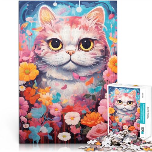 Puzzle für Erwachsene 1000 Teile Katze mit Blume Denkspiel 50 x 75 cm ganze Familie ab 14 Jahren von DLBHSG