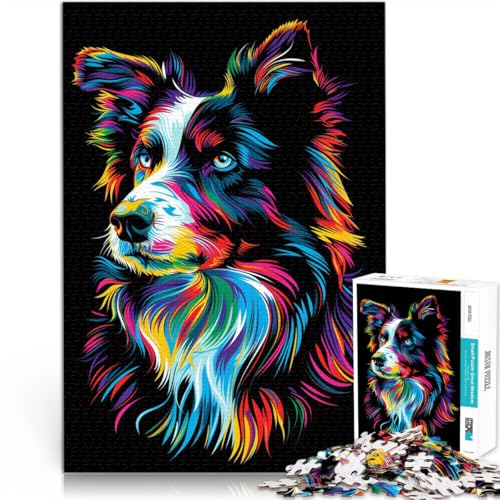 Puzzle für Erwachsene mit 1000 Teilen DJ Neon Border Collie Spielzeug Denkspiel 50 x 75 cm mit passendem Poster und Quizblatt von DLBHSG