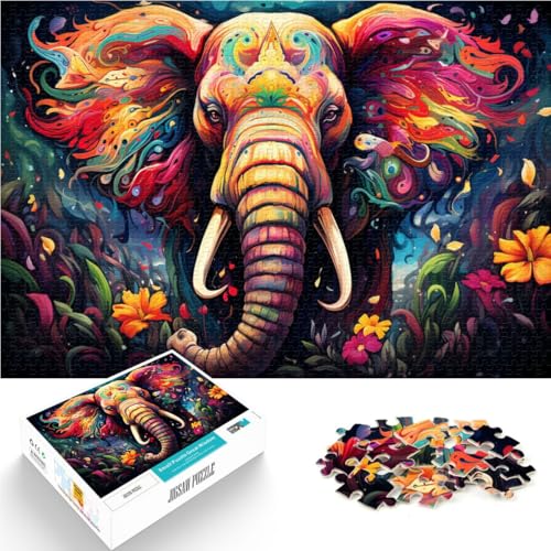Puzzle für Erwachsene mit 1000 Teilen Fantasie-Elefant Tierspielzeug Denkspiel 26 x 38 cm mit passendem Poster und Quizblatt von DLBHSG