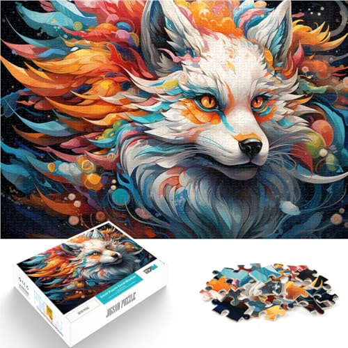 Puzzle für Erwachsene mit 1000 Teilen Farb-Fantasie weißer Fuchs pädagogische Herausforderung 50 x 75 cm mit passendem Poster und Quizblatt von DLBHSG