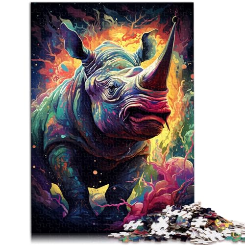 Puzzle für Erwachsene mit 1000 Teilen Farbmalerei Nashorn für Familienspaß 26 x 38 cm mit passendem Poster und Quizblatt für Teenager ab 14 Jahren von DLBHSG