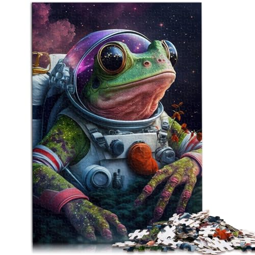 Puzzle für Erwachsene mit 1000 Teilen Frosch Weltraum Astronaut Spielzeug Denkspiel 50 x 75 cm mit passendem Poster und Quizblatt von DLBHSG