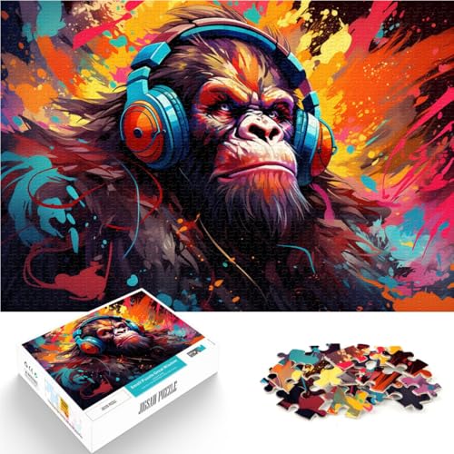 Puzzle für Erwachsene mit 1000 Teilen Orang-Utan hört Musik Unmögliches Puzzle 50 x 75 cm Stressabbau Urlaub zu Hause Zeitvertreib für Teenager ab 14 Jahren von DLBHSG