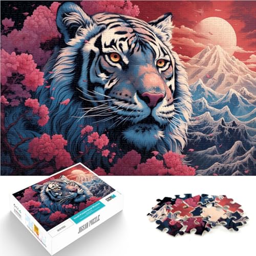 Puzzle für Erwachsene mit 1000 Teilen Sakura und Tiger Denkspiel 50 x 75 cm Stressabbau Urlaub zu Hause Zeitvertreib für Teenager ab 14 Jahren von DLBHSG