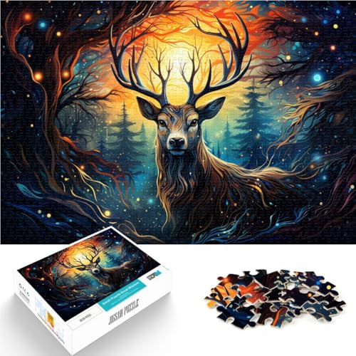1000-teiliges Puzzle für Erwachsene Sternenhimmel Hirsch lustige Familienspiele 50 x 75 cm mit passendem Poster und Quizblatt für Teenager ab 14 Jahren von DLBHSG