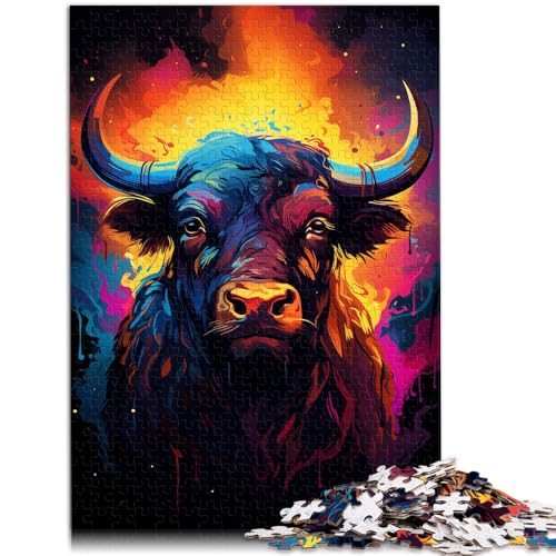 Puzzle mit 1000 Teilen für Erwachsene eines Denkspiels mit Büffel-Tuschemalerei 26 x 38 cm geeignet als Schreibtischdekoration für Teenager ab 14 Jahren von DLBHSG