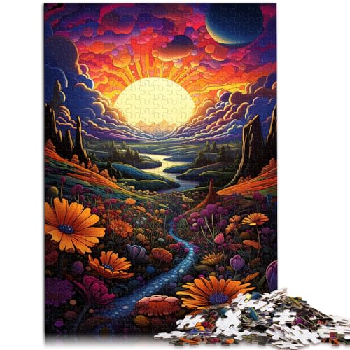 Puzzle 1000 Teile für Erwachsene Feld Sonnenuntergang Berge Lernspiel Herausforderungsspielzeug 50 x 75 cm geeignet als Schreibtischdekoration von DLBHSG