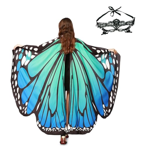 DLJKJ Schmetterling Kostüm Damen, Karneval Kostüm Damen, Schmetterlingsflügel, Erwachsene Fee Kostüm,Bunter Schmetterling Umhang,für Halloween Fasching Party Cosplay, Butterfly Wings von DLJKJ