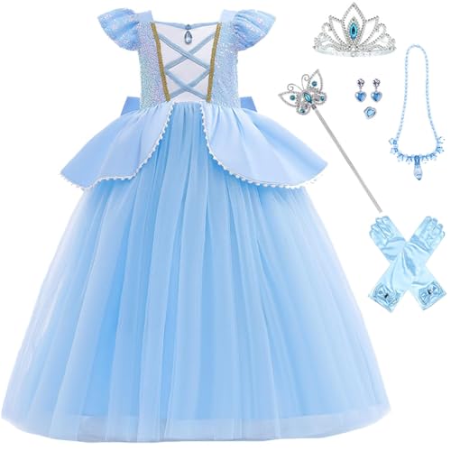 DLLYING Cinderella Kleider für Kleinkinder, Prinzessinnen-Kostüm + Zubehör für Halloween, Weihnachten, Karneval, Geburtstagsfeier, Rollenspiel, Cosplay, Blau, 4-5 Jahre DLLYING Cinderella Kleider für Kleinkinder, Prinzessinnen-Kostüm + Zubehör für Halloween, Weihnachten, Karneval, Geburtstagsfeier, Rollenspiel, Cosplay, Blau, 4-5 Jahre von DLLYING