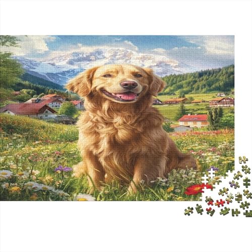 Golden Retriever Puzzle 1000 Teile,Geschicklichkeitsspiel Für Die Ganze Familie,Farbenfrohes Puzzle-Geschenk,RaumdekoRatteion 1000pcs (75x50cm) von DLONIRPEX
